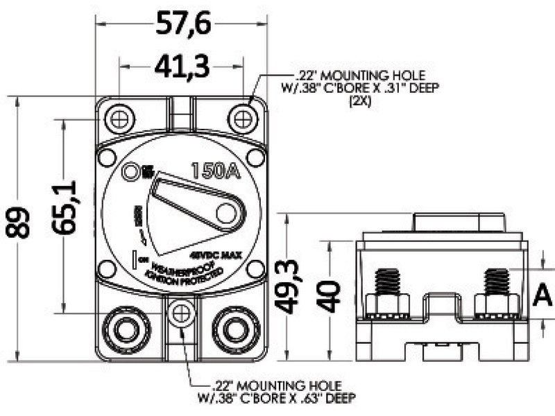 Termointerruttore stagno di protezione per verricello ed elica di prua, con terminali elettrici da 5/16" OSCULATI