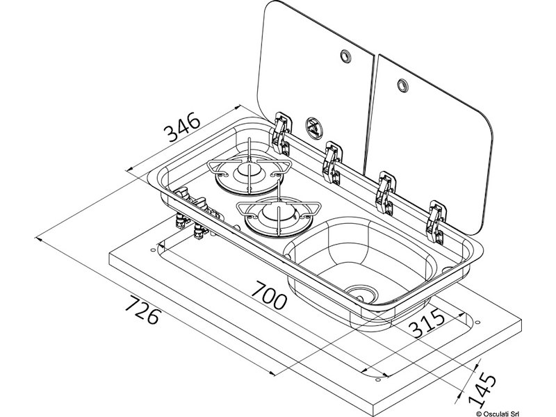 Piani cottura con in acciaio coperchio in vetro