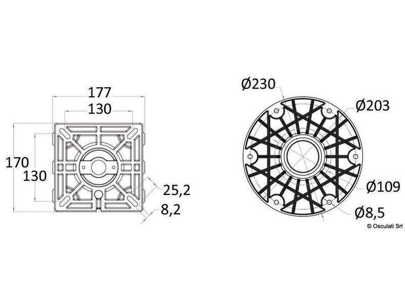 Supporto sedile Waverider con ammortizzatore, testa girevole e base in alluminio ad incasso