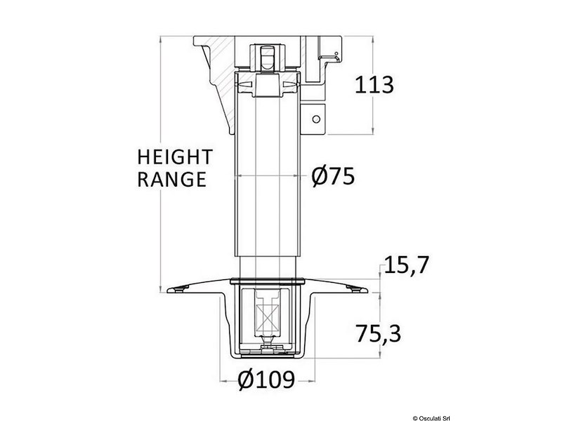 Supporto sedile Waverider con ammortizzatore, testa girevole e base in alluminio ad incasso