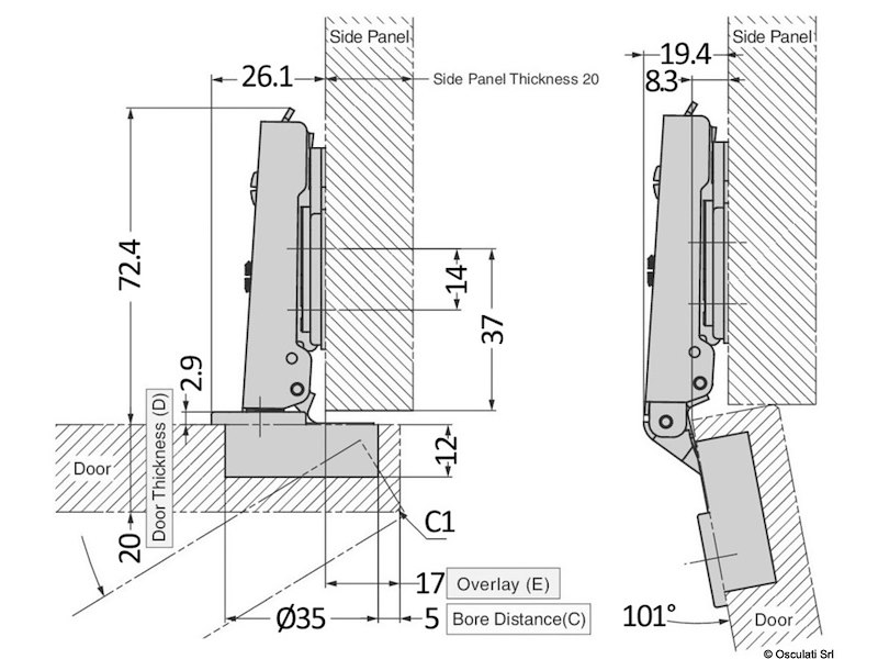 Cerniera in acciaio inox con ammortizzatore in ABS 