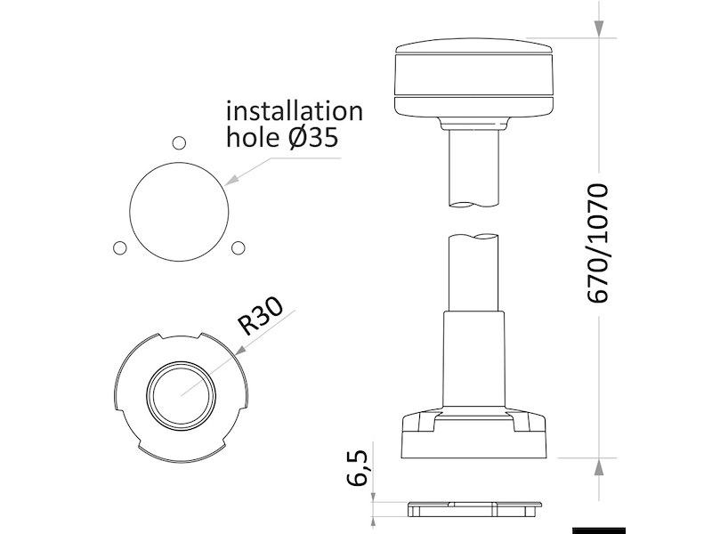 Asta luminosa con basetta removibile wireless