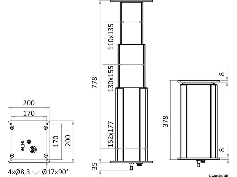 Gamba tavolo Dudge 77 square elettrica in alluminio
