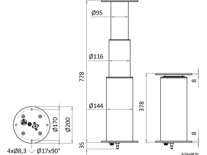 Gamba tavolo Dudge 77 rotonda elettrica in alluminio