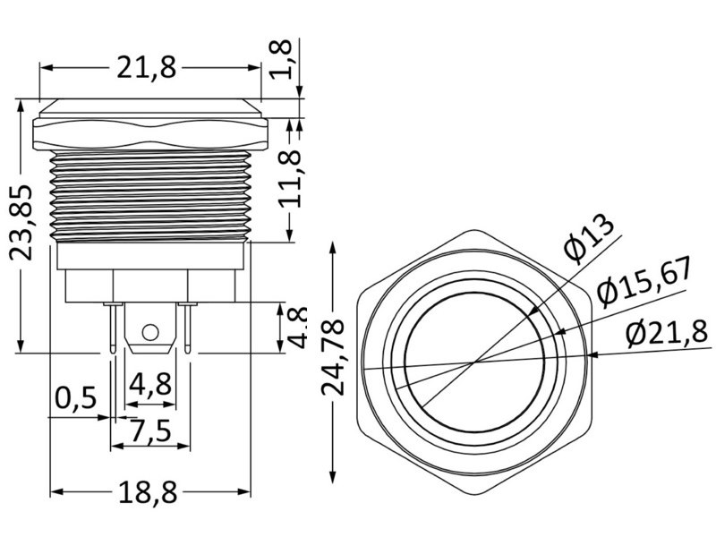 Interruttori FLAT neri in acciaio inox 1224V LED RBW
