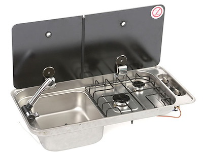 FORNELLO 2 FUOCHI + LAVELLO CON COPERCHIO VETRO
