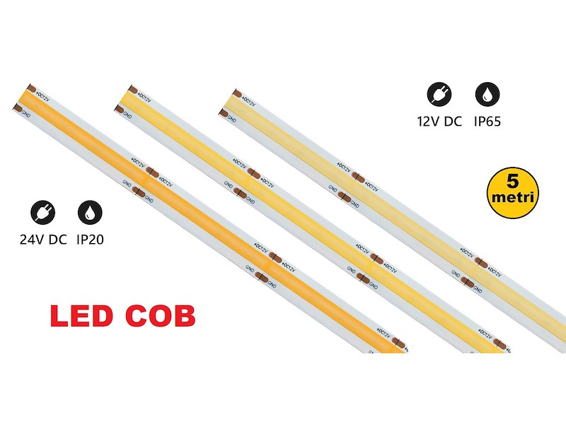 STRISCE LED C.O.B. WHITE 12 o 24V DIMMERABILI