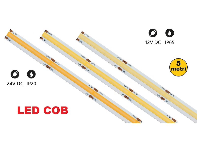 STRISCE LED C.O.B. WHITE 12 o 24V DIMMERABILI