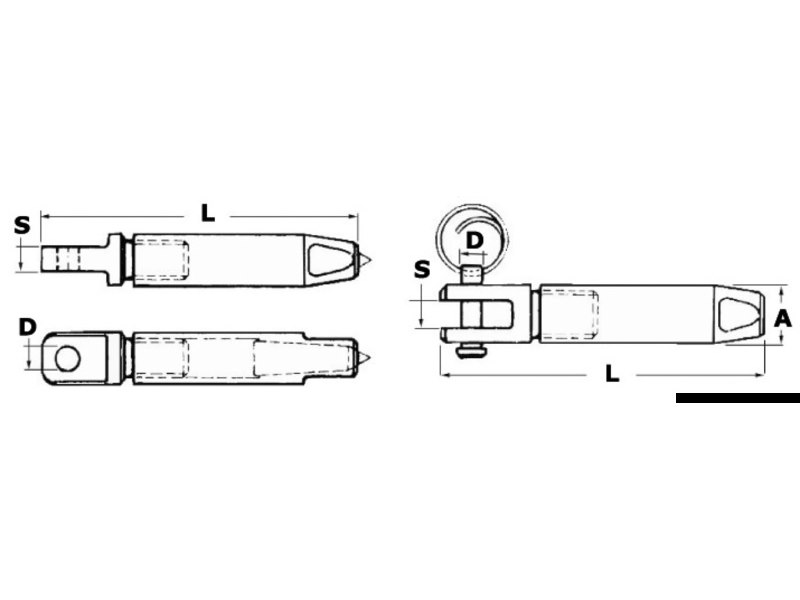 Terminale in acciaio inox AISI 316 per cavo Parafil tipo 03.182.07 o 03.182.09