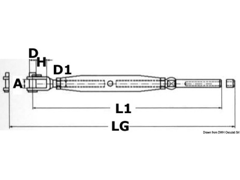 Tenditore con forcella fissa e terminale a pressare