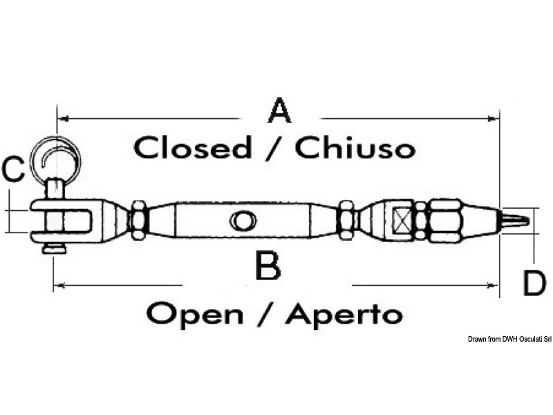 Tenditore tornito con incorporato terminale per cavo Parafil