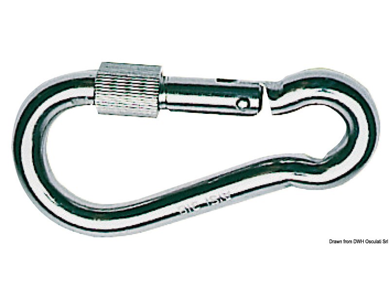 Moschettone in acciaio inox con ghiera di fermo a vite