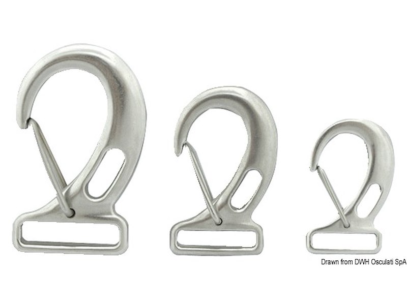 Moschettone in acciaio inox con occhio rettangolare per nastro