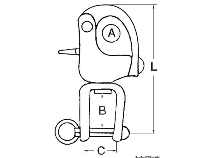 Moschettone in acciaio inox con grillo girevole per spinnaker, drizze ed usi vari