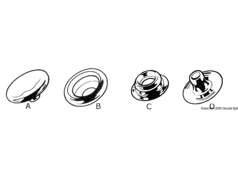 Bottoni a scatto in ottone nichelato e acciaio AISI 316