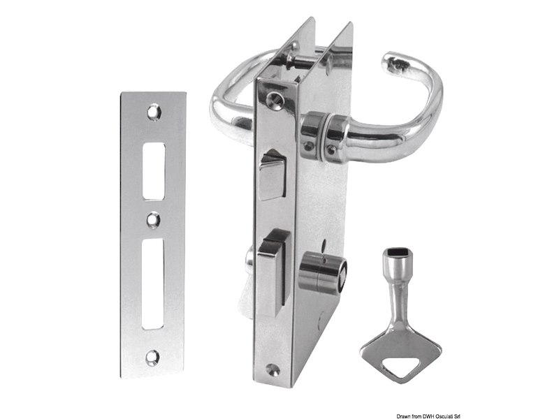 Serratura con blocco girevole da un lato e chiave sblocco dall’altro