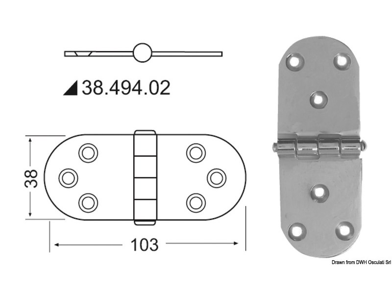 Cerniera inox 103x38 mm sporgente 
