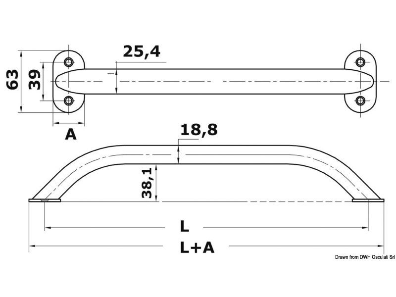 Corrimano in tubo ovalizzato con viti a vista