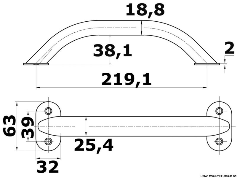 Corrimano in tubo ovalizzato con viti a vista