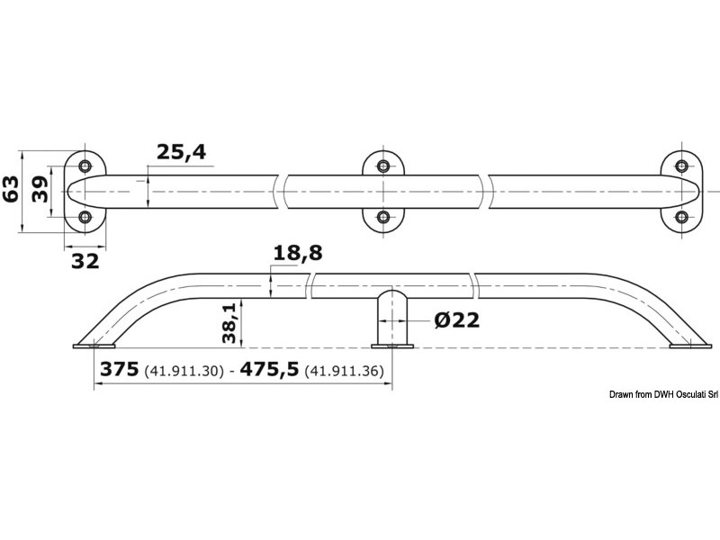 Corrimano in tubo ovalizzato con viti a vista