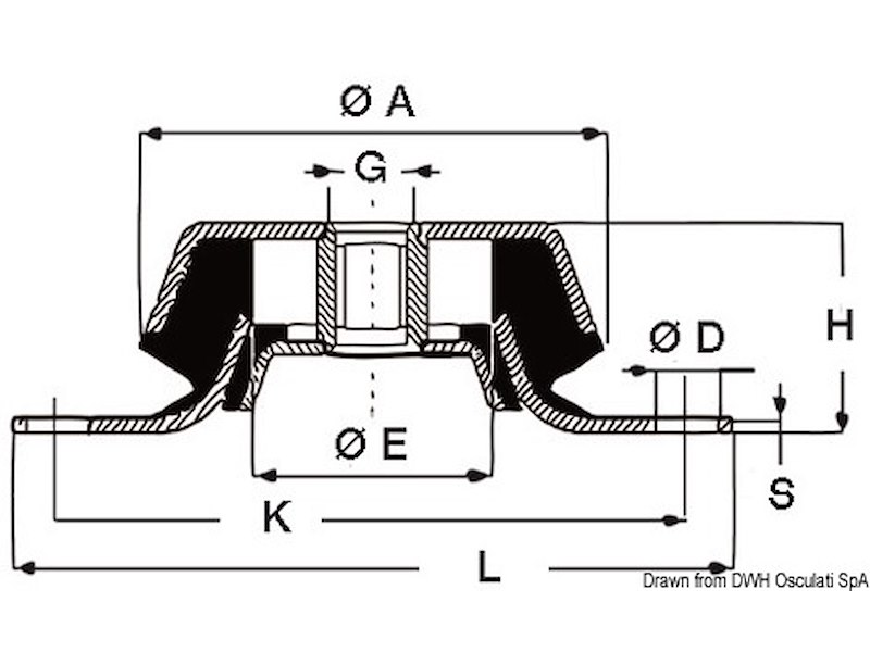 Supporto elastico antivibrante per motori entrobordo e generatore completo di controtampone