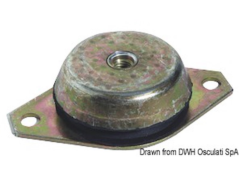 Supporto elastico antivibrante per motori entrobordo e generatore completo di controtampone
