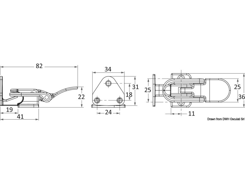 Chiusura cofano a leva a 90° 
