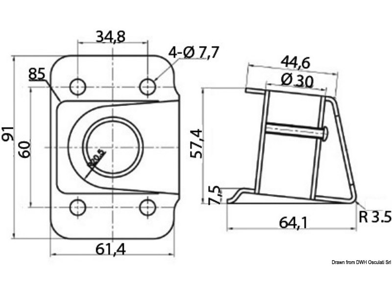 Base candeliere inox 4° 25 mm 