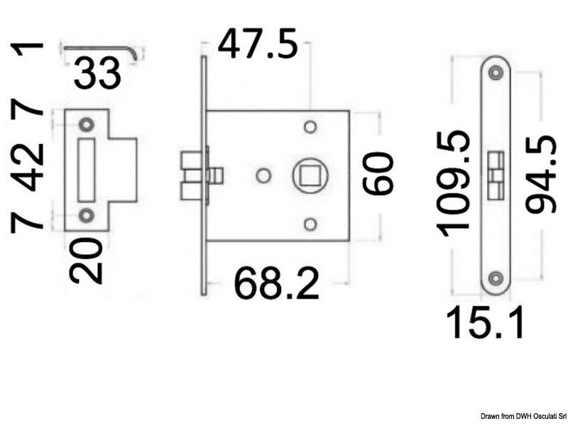 Serratura antivibrante reversibile (DX-SX) ad incasso
