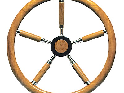 Timone con cerchio esterno in teak e razze rivestite in teak