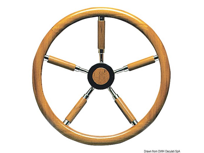 Timone con cerchio esterno in teak e razze rivestite in teak