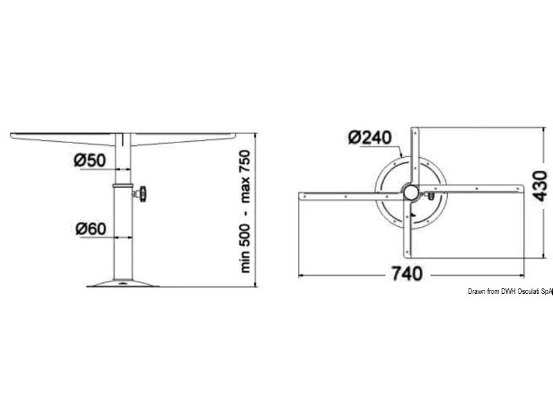 Gamba girevole telescopico 500/720 mm 