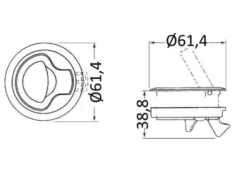 Alzapagliolo per chiusura sportelli con maniglietta rientrante a molla