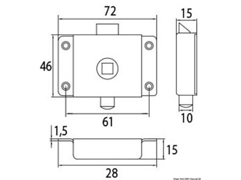 Serratura per WC ottone cromato 70x45 mm 