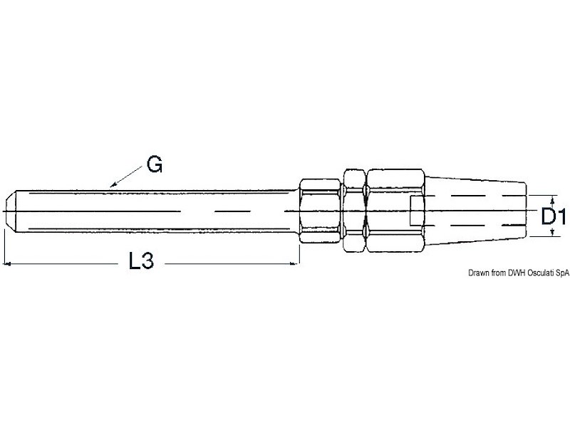 Terminale da inserire nei tenditori con filetto metrico destro