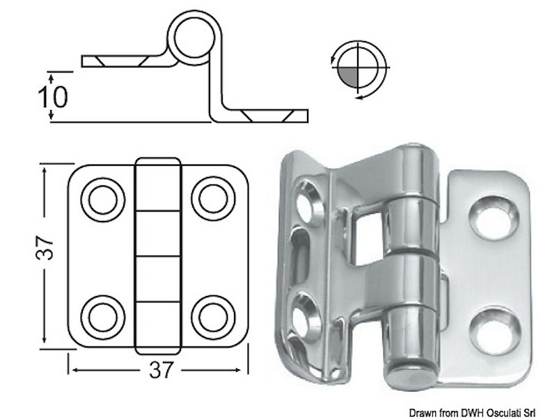 Cerniera inox a sbalzo 37x37 mm 
