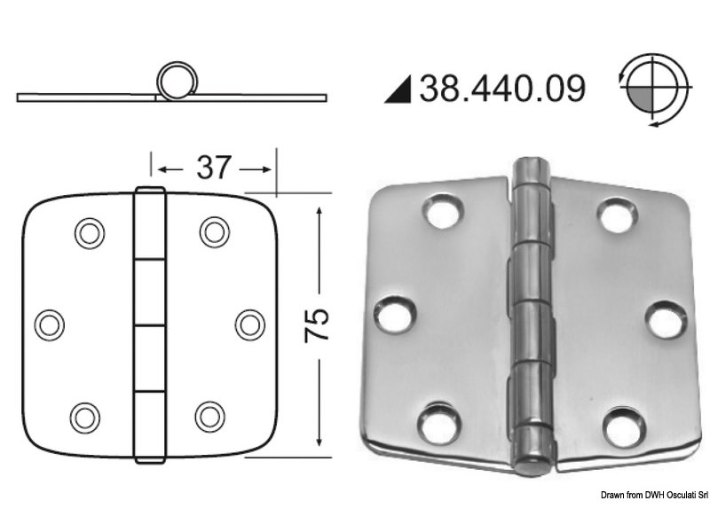 Cerniera inox 74x75 mm 
