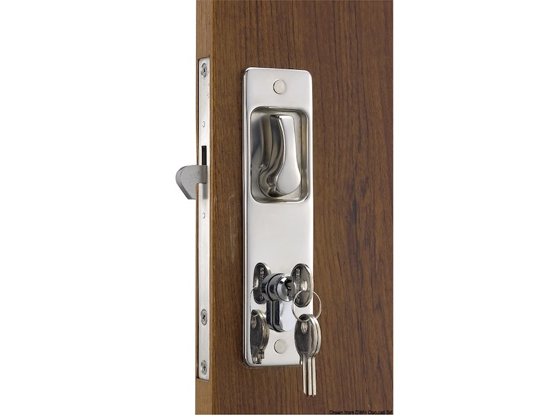 Serratura per porte scorrevoli con maniglie incassate, chiave YALE esterna, blocco interno