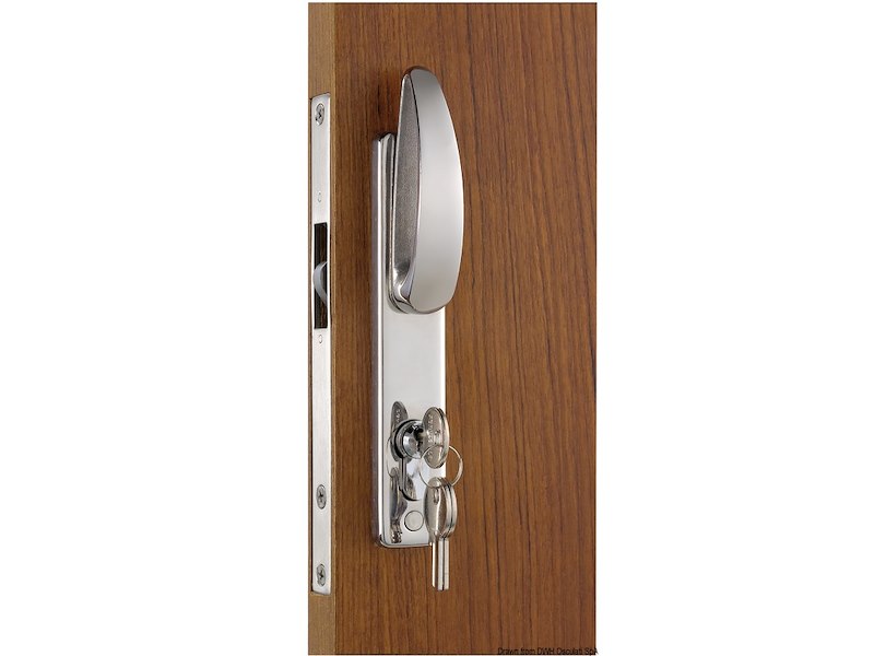 Serratura per porte scorrevoli, con maniglie esterne, chiave YALE esterna, blocco interno