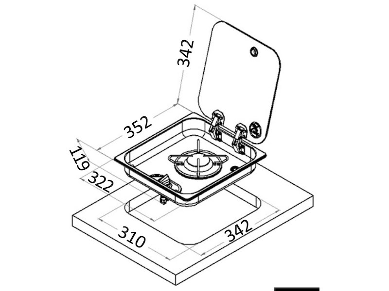Piano di cottura inox con coperchio in vetro fumè