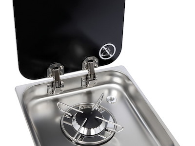 Piano di cottura inox con coperchio in vetro fumè