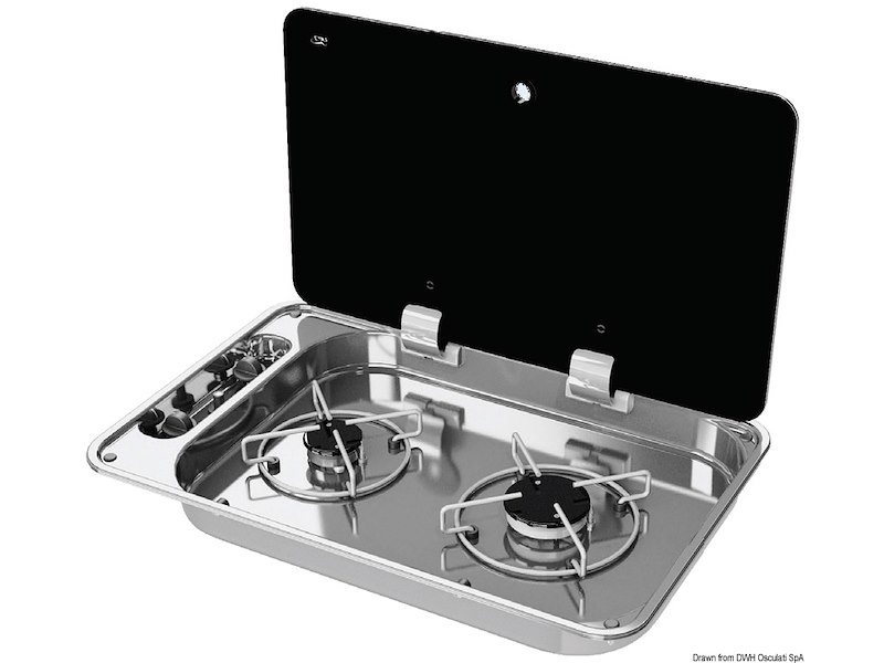 Piano di cottura inox con coperchio in vetro fumè