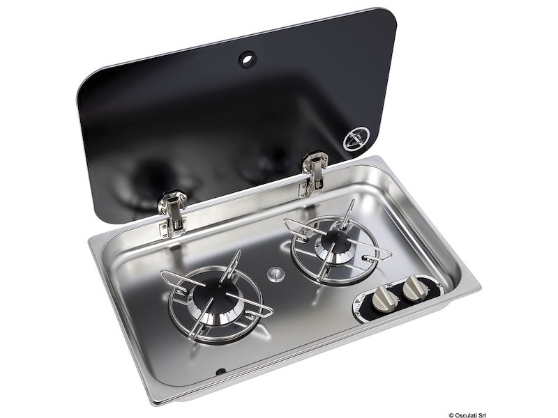 Piano di cottura inox con coperchio in vetro fumè