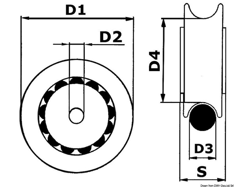 Puleggia in Nylon montata su sfere in Delrin®