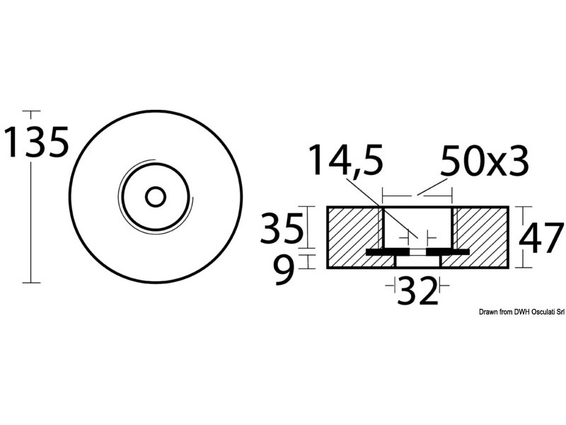 Anodo con fissaggio a scomparsa