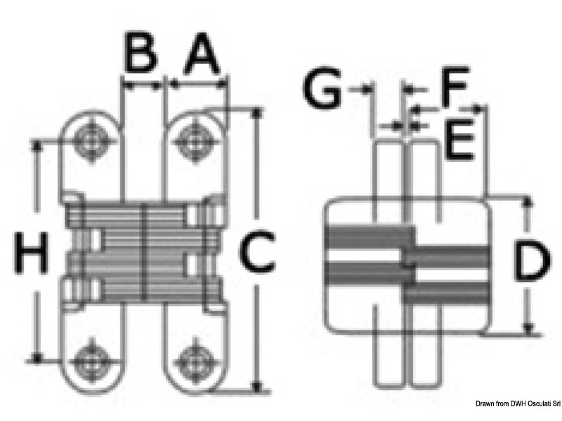 Cerniera a scomparsa per porte e sportelli AISI 304