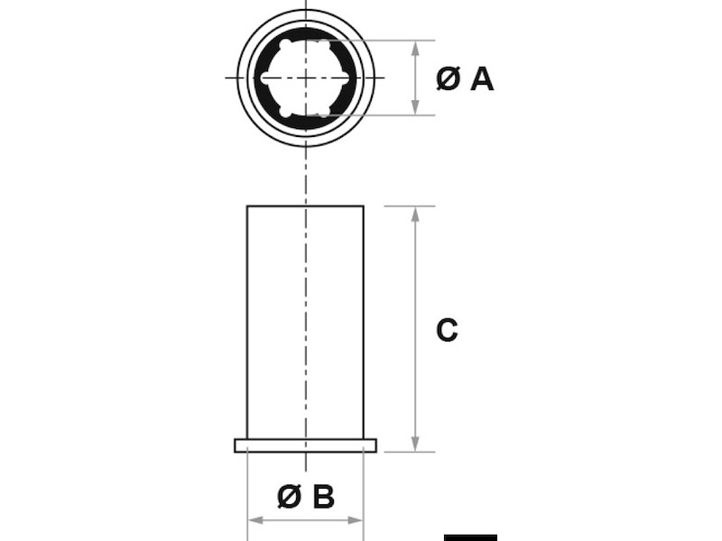 Boccola per linee d'asse completamente in gomma; versione esterno/interno in millimetri