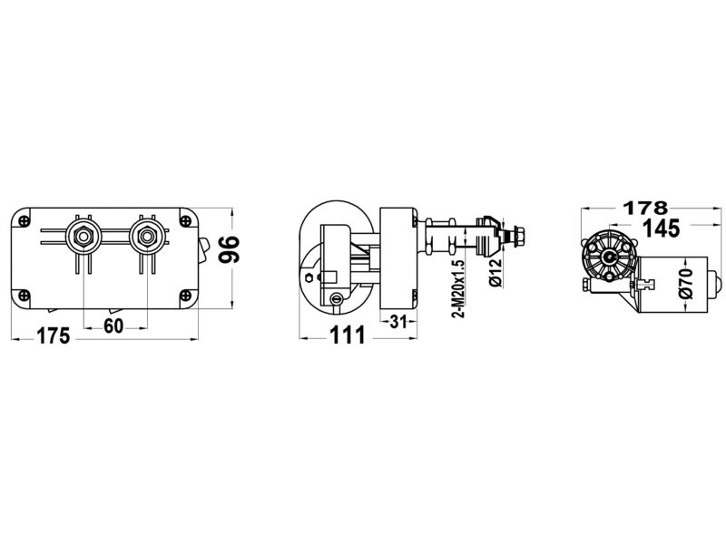 Motore serie 50 W per bracci max 800 mm e spazzole max 700 mm