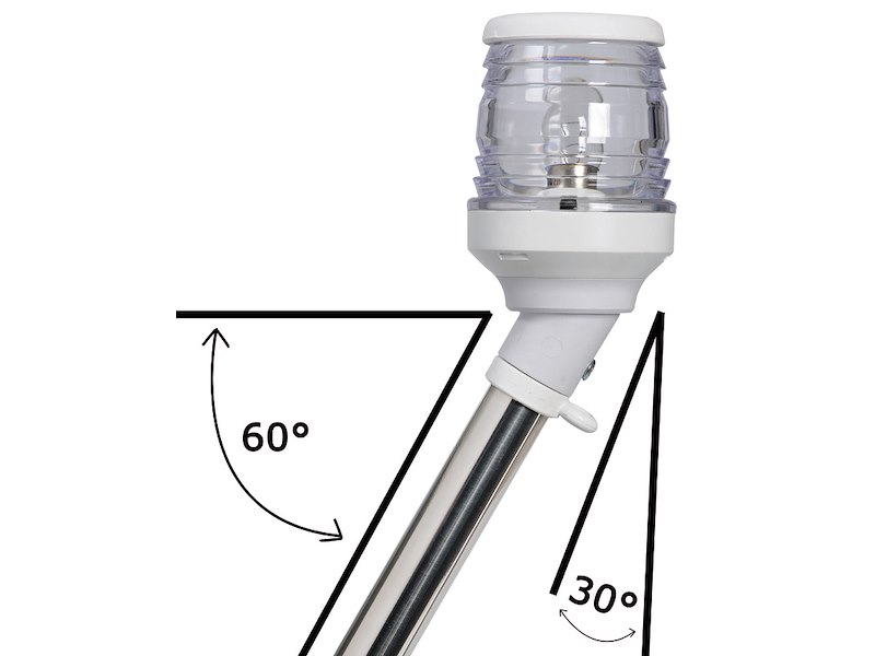 Fanale di fonda con asta estraibile inclinata con occhielli portabandiera