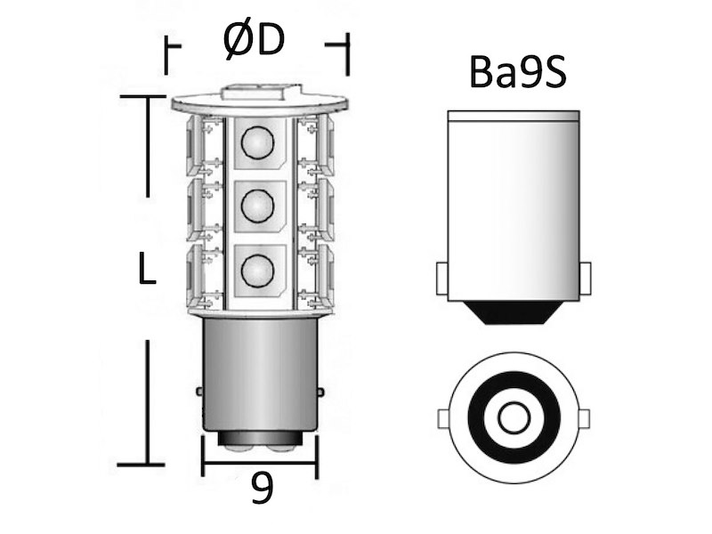Lampadina LED per fanali, luci cortesia e luci di via zoccolo BA9S